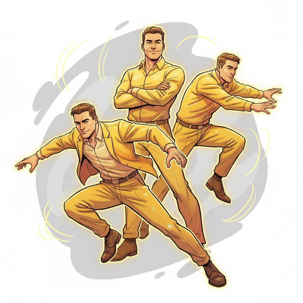 illustration, men, three, yellow, outlines --ar 9:16
