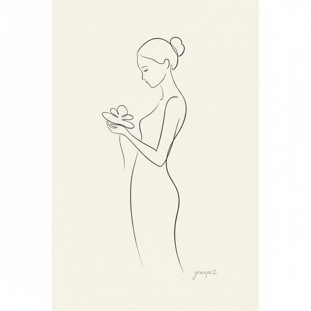 A minimalist sketch of a woman, delicate, very basic line drawing, minimal, abstract --chaos 25 --ar 1:2 --personalize yruxpc2 --stylize 750 --v 6.1