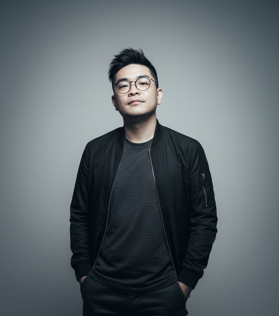 参考上传照片，生成高分辨率男生半身写真，换个自然姿势（比如手轻搭口袋、微抬下巴），风格融合街头感与极简肖像风。面部光影清晰，眼神带点松弛感，头发纹理分明不僵硬。背景用低饱和灰色渐变，避免杂乱，构图留1/3空白更显高级。整体加轻微颗粒感，色调偏冷调，突出男生利落轮廓，不要多余文字、logo，画面干净聚焦人物。