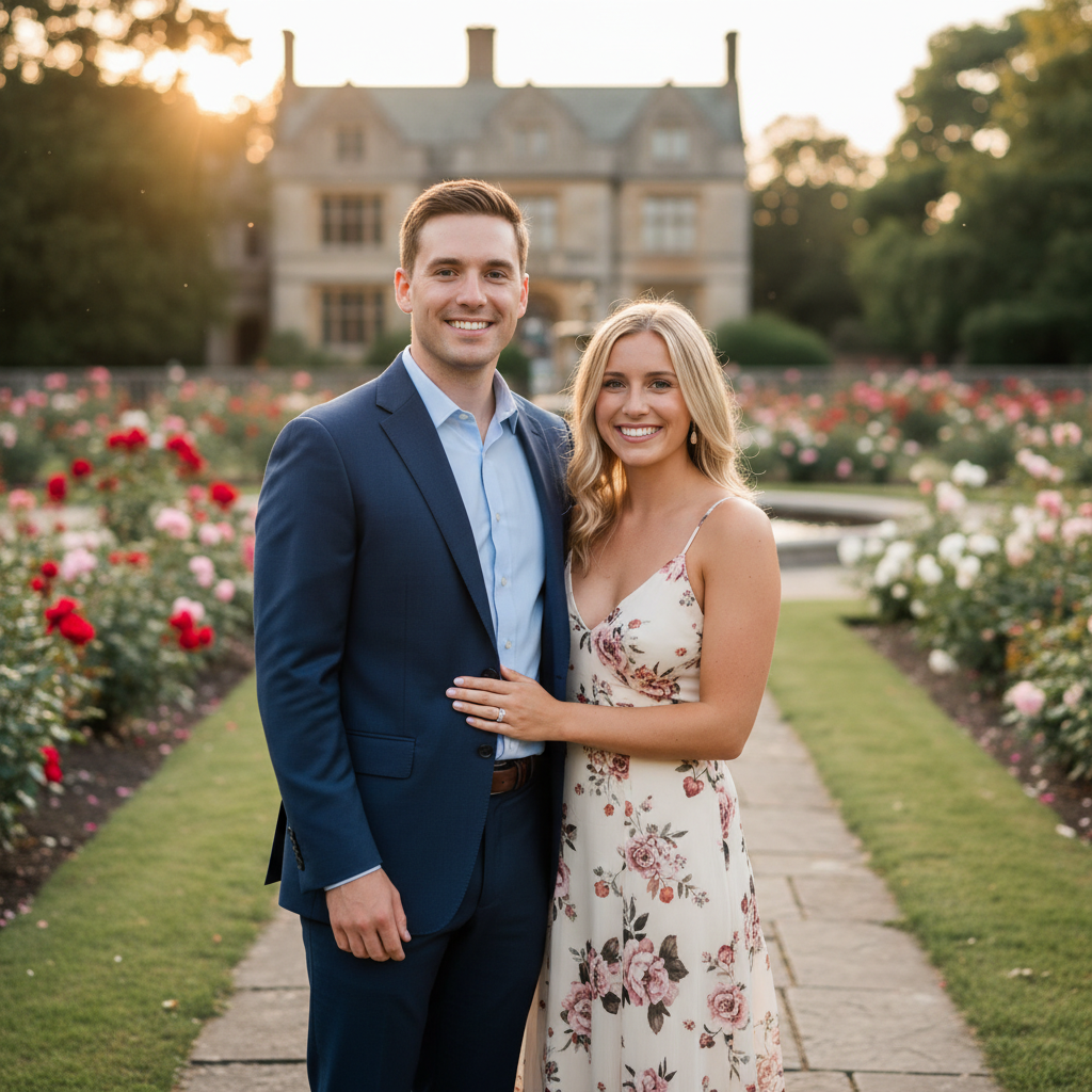 Create a romantic wedding-style portrait with professional photography aesthetics. Ideal for visualizing wedding moments and couple memories.