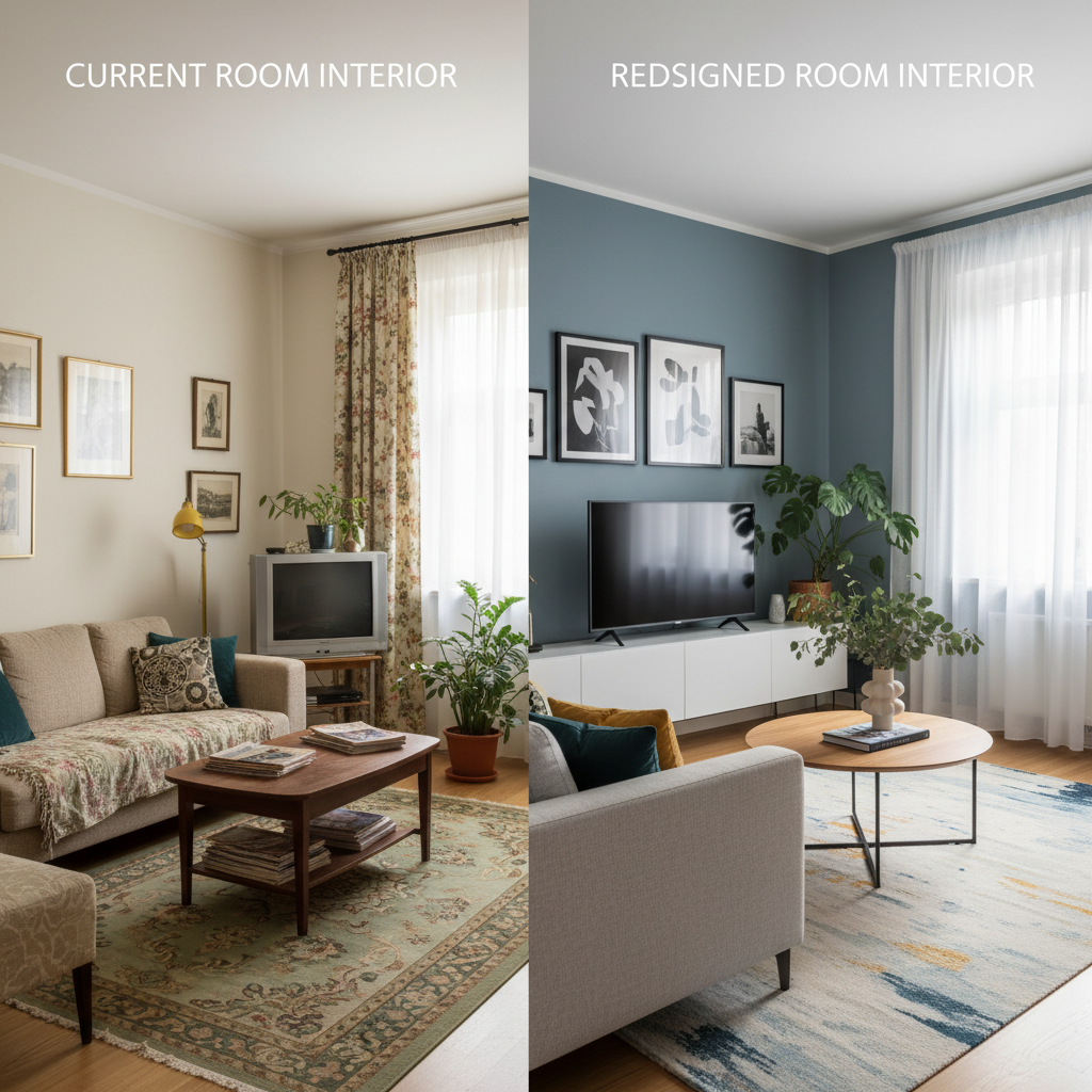 Visualize room redesigns in various interior styles with customized color schemes. Ideal for home decor inspiration and planning.