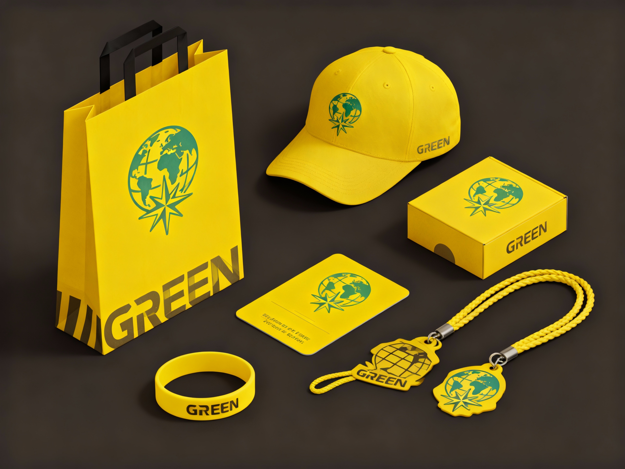 Generate a full brand visual identity system including logo applications and branded materials with consistent colors and style.