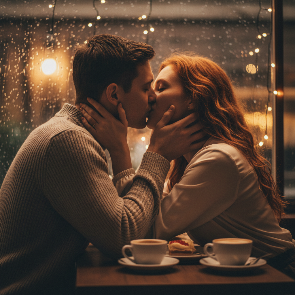 Transform photos into a passionate kiss scene with cinematic lighting and dreamy atmosphere. Perfect for romantic storytelling visuals.