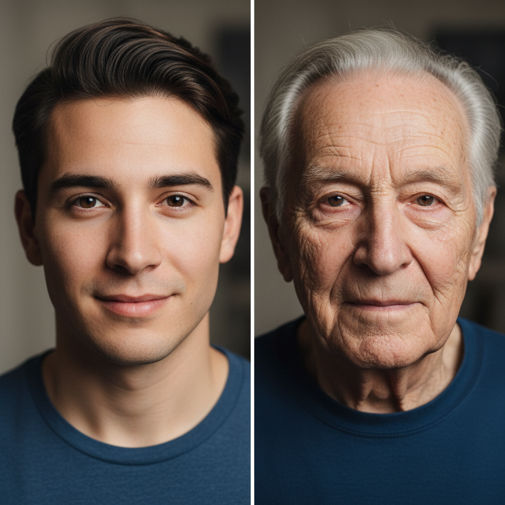 Simulate realistic aging effects to visualize how a person may look at different life stages while preserving identity.
