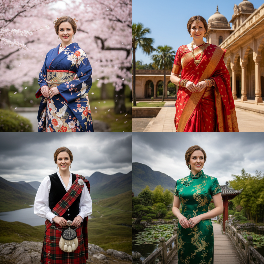 Generate a themed photo album with consistent characters, environmental backgrounds, and suitable poses. Ideal for storytelling, cultural themes, and visual collections.