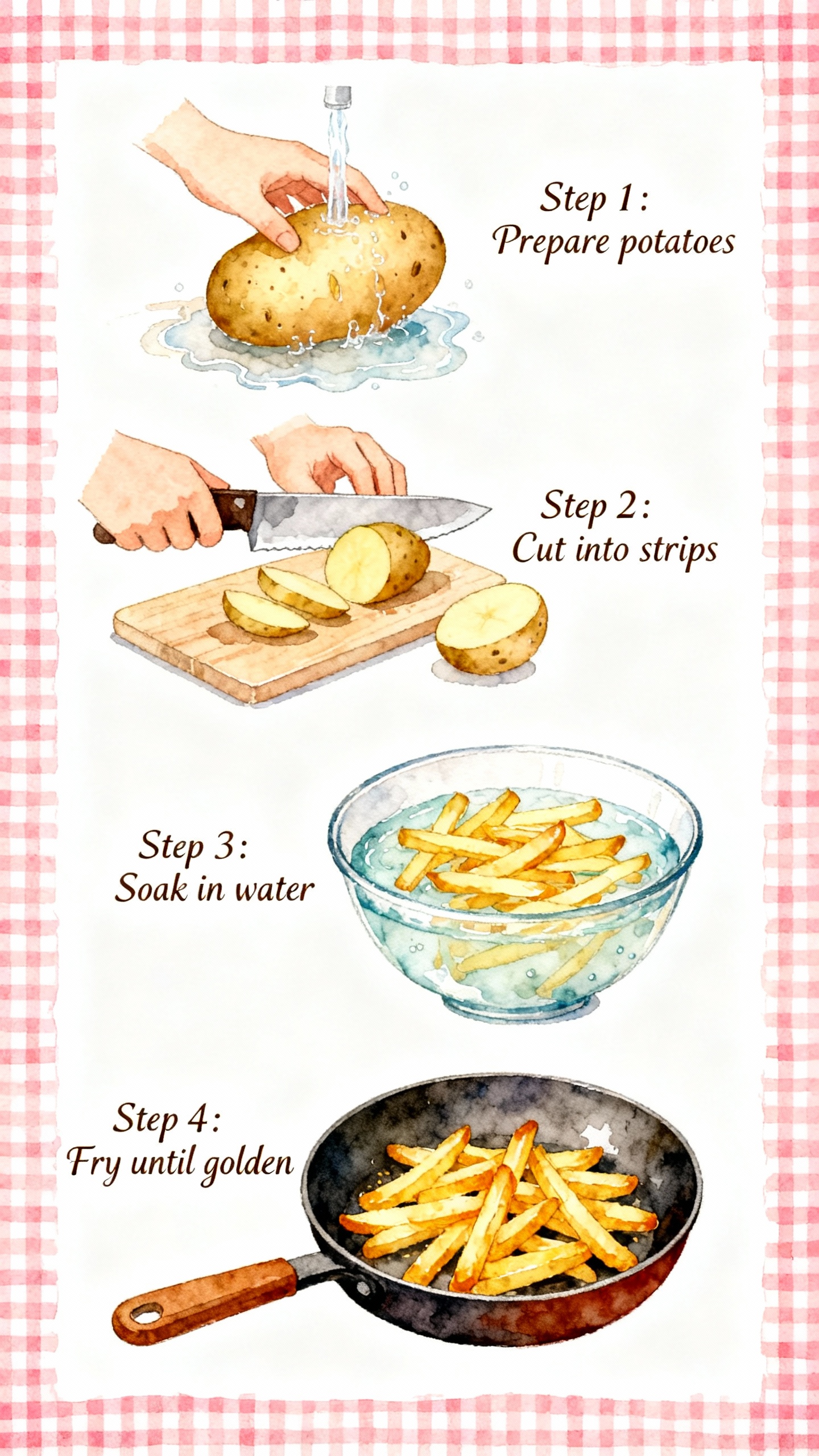 Generate charming Japanese-style recipe illustrations with clear step-by-step cooking instructions and warm, healing visuals.